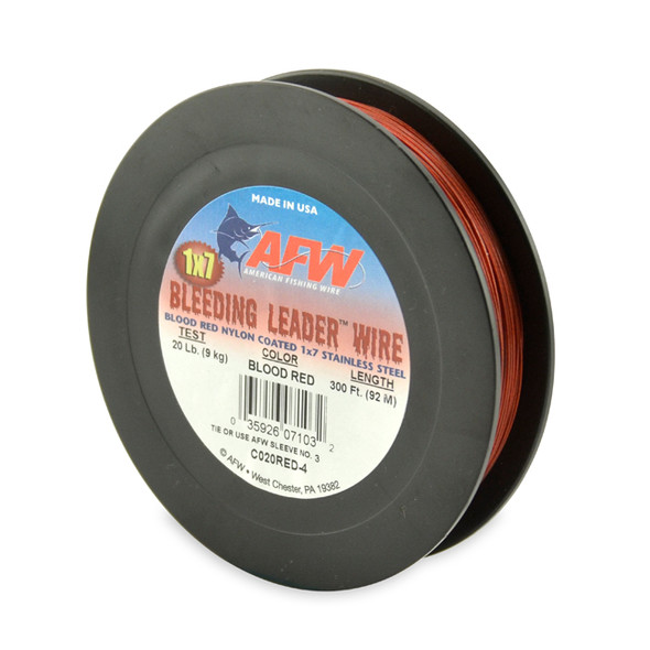 Afw - fil leader de saignement - fil leader en acier inoxydable 1x7 recouvert de nylon - rouge - 300 pieds