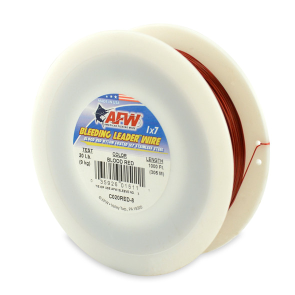 Afw - fil leader de saignement - fil leader en acier inoxydable 1x7 recouvert de nylon - rouge - 1000 pieds