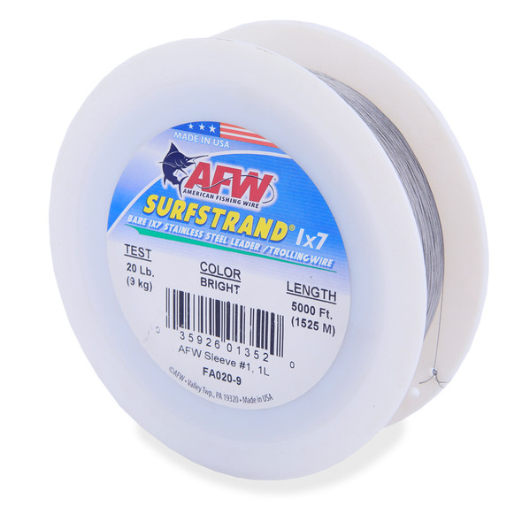 AFW - Surfstrand Bare 1x7 Stainless Steel Leader Wire - Bright -  5000 Feet