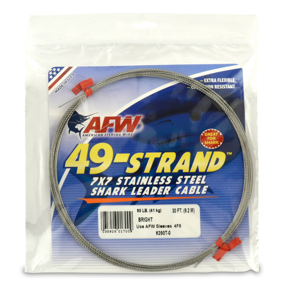 Afw - 49 tråd, 7x7 rostfritt stål hajledare kabel - ljus - 30 fot