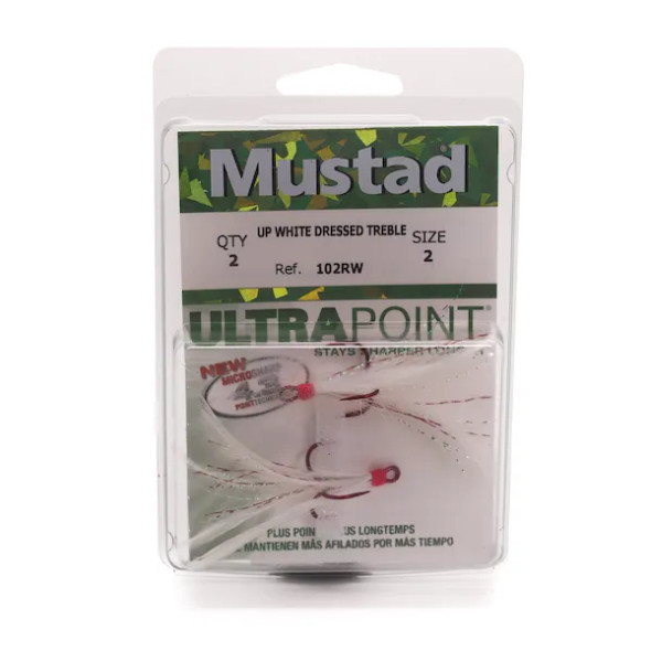 Mustad habillé triple - crochet rouge / plumes blanches 