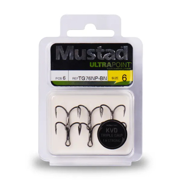 Mustad kvd elite trippelgrepp diskant 2x korta 1x starka krokar - svart nickel - tg76np