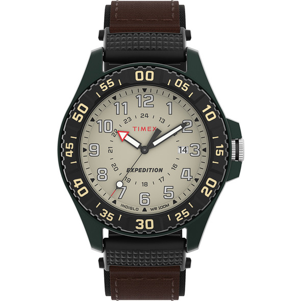 Timex expedition acadia robust sort resin urkasse - naturlig urskive - brun/sort stof rem