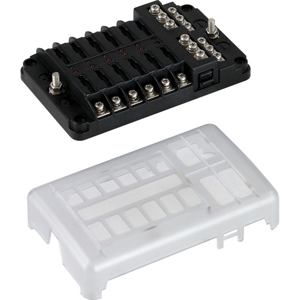 Bloco de fusíveis indicador LED estilo lâmina Sea-Dog com barra de barramento negativo - 12 circuitos