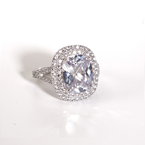 Charles Winston, S Silver, Cubic Zirconia, 10 x 12 mm kudde rutig facettring