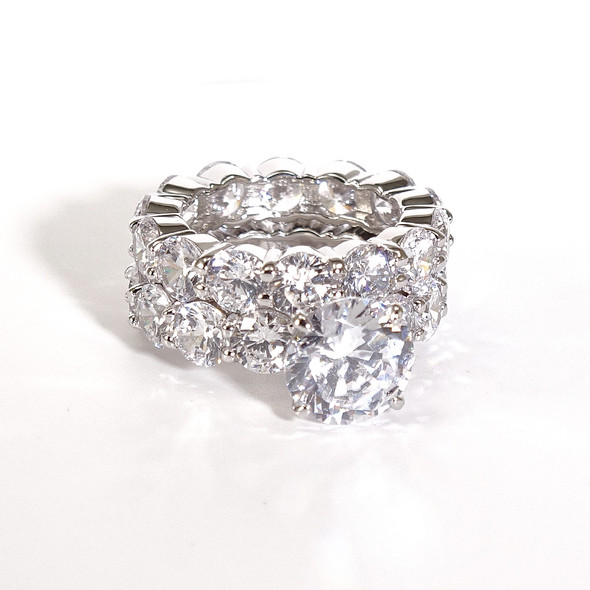 Charles winston, s sølv, cubic zirconia vielsesring/bånd sæt