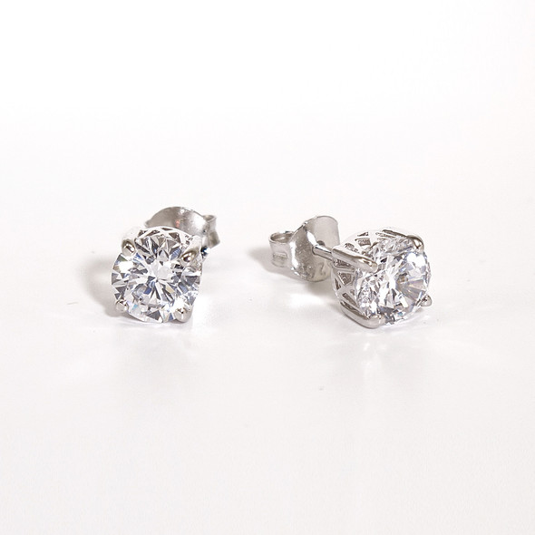 Charles Winston, S Silver, Cubic Zirconia 6.5mm Round Stud Earrings