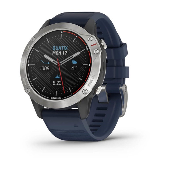 Garmin quatix 6x solar reman gps marinho smartwatch titânio com faixa azul
