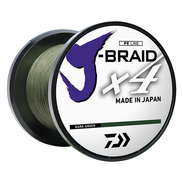 Linha trançada Daiwa J-BRAID x4 - 65 libras - 300 jardas - verde escuro