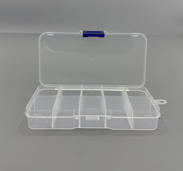 FISH307 Jig/Fly/Tackle Box - 10 Compartment, Clear