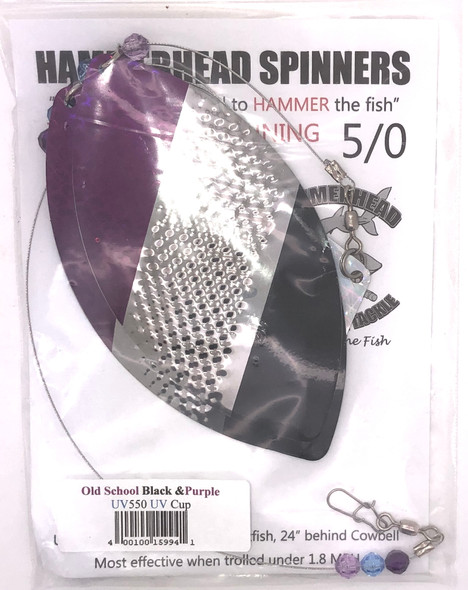 Spinners de sino de vaca personalizados Hammerhead - 5/0 - old school (preto e roxo) - uv550