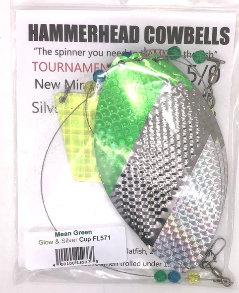 Spinners de sino de vaca personalizados Hammerhead - 5/0 - verde médio - fl571