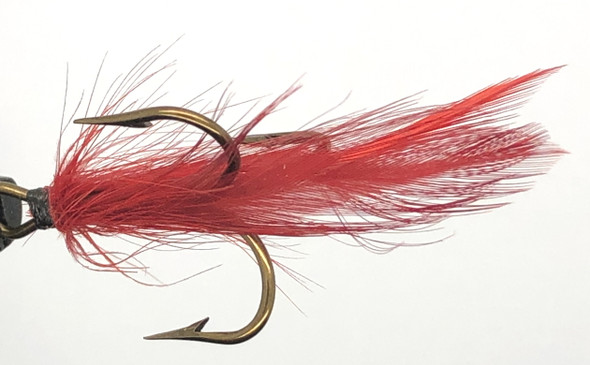 10 Flies -  Red Feather Black Head on Bronze 2 Mustad Treble Hook