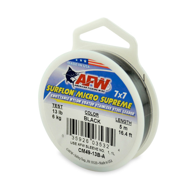 AFW - Surflon Micro Supreme Nylon Coated 7x7 Stainless Steel Leader Wire - Black - 16.4 Feet