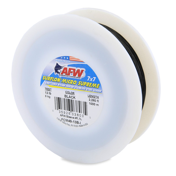 AFW - Surflon Micro Supreme Nylon Coated 7x7 Stainless Steel Leader Wire - Black - 3280 Feet