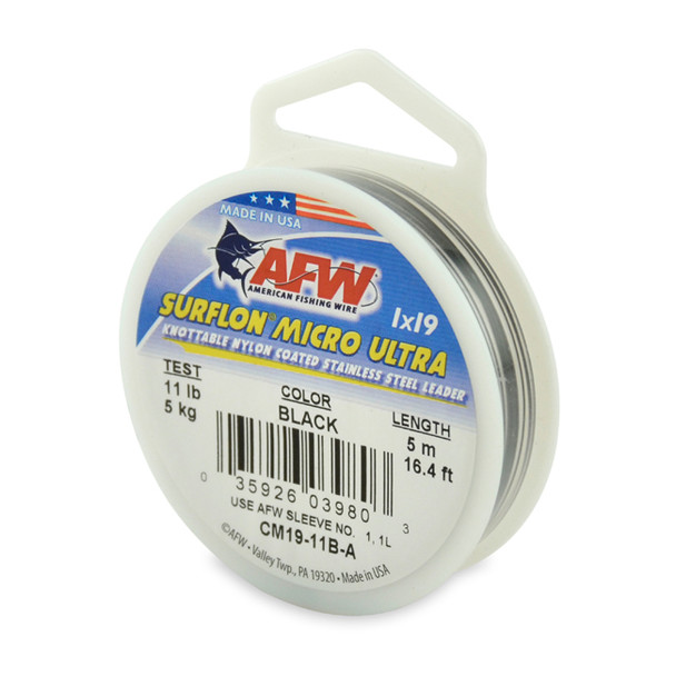 AFW - Surflon Micro Ultra Nylon Coated 1x19 Stainless Steel Leader Wire - Black - 16.4 Feet