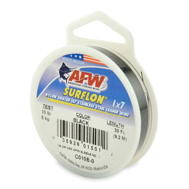 AFW - Surflon Nylon Coated 1x7 Stainless Steel Leader Wire - Black - 30 Feet