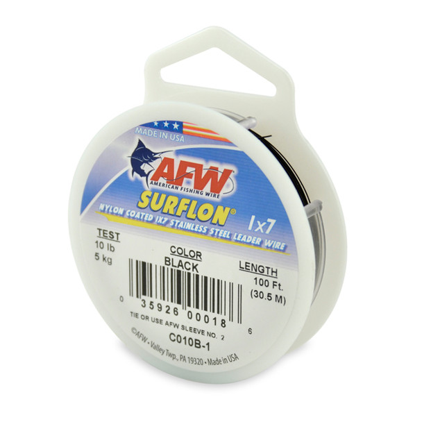 AFW - Surflon Nylon Coated 1x7 Stainless Steel Leader Wire - Black - 100 Feet