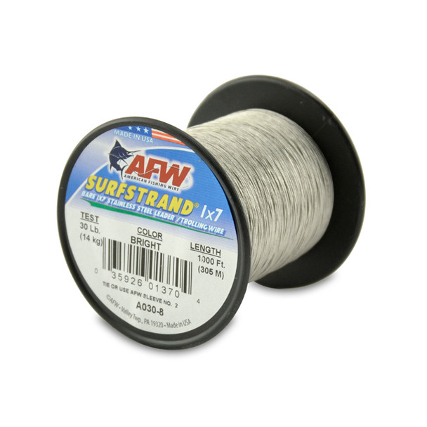 AFW - Surfstrand Bare 1x7 Stainless Steel Leader Wire - Bright -  1000 Feet