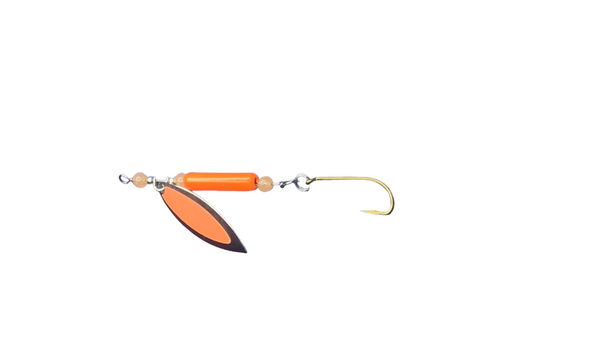 Fishslayer Tackle 1/2oz Clatter  Jig / Spinner Oh' Jay -- Orange Glow Body With Orange Glow Beads & An Orange Glow Spinner