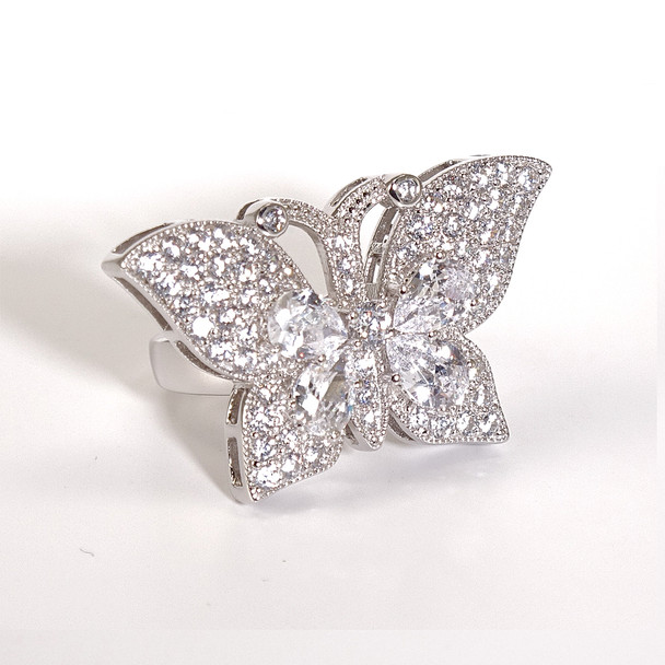 Charles Winston, S Silver, Cubic Zirconia,  Rhodium Plated Butterfly Ring