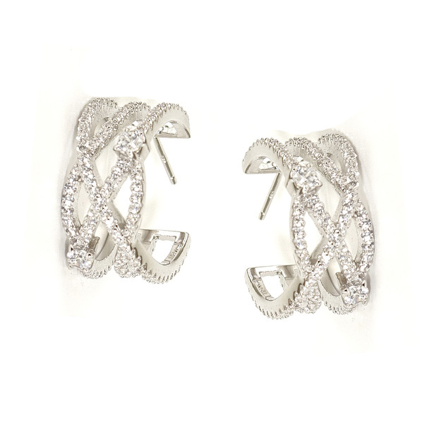 Charles Winston, S Silver, Cubic Zirconia Free Form Earrings