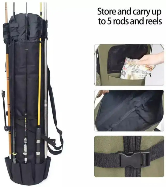 Large Capacity Multi-Function Durable Fishing 5 Pole Carrier Bag