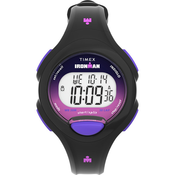 Timex Ironman Essentials 30 pour femmes - Étui noir - Bouton violet - 98759