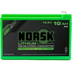 Norsk B12010C 12.8V-10AH-LiFePO4-Battery with Charger - Green