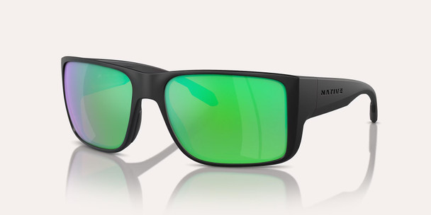 Native Eyewear Badlands - Green Reflex Polarized, Matte Black