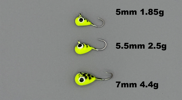 FISH307 Tungsten Ice Jig - Chartreuse Black Dot