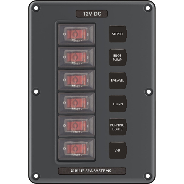 Blue Sea 4322 Circuit Breaker Switch Panel 6 Position - Gray