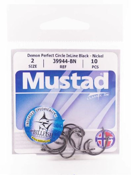 Mustad In Line Circle Hook - Black Nickel Size 1 - 10 per pack