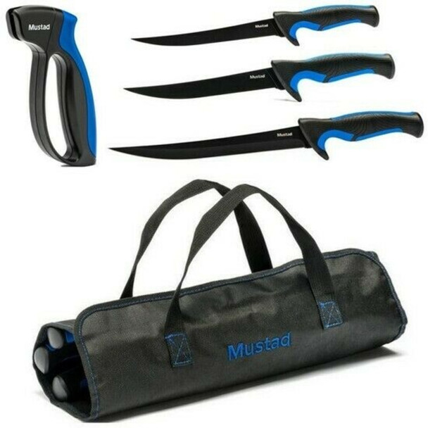 Mustad Blue 3 Knife Kit With Knife Sharpener - MT096