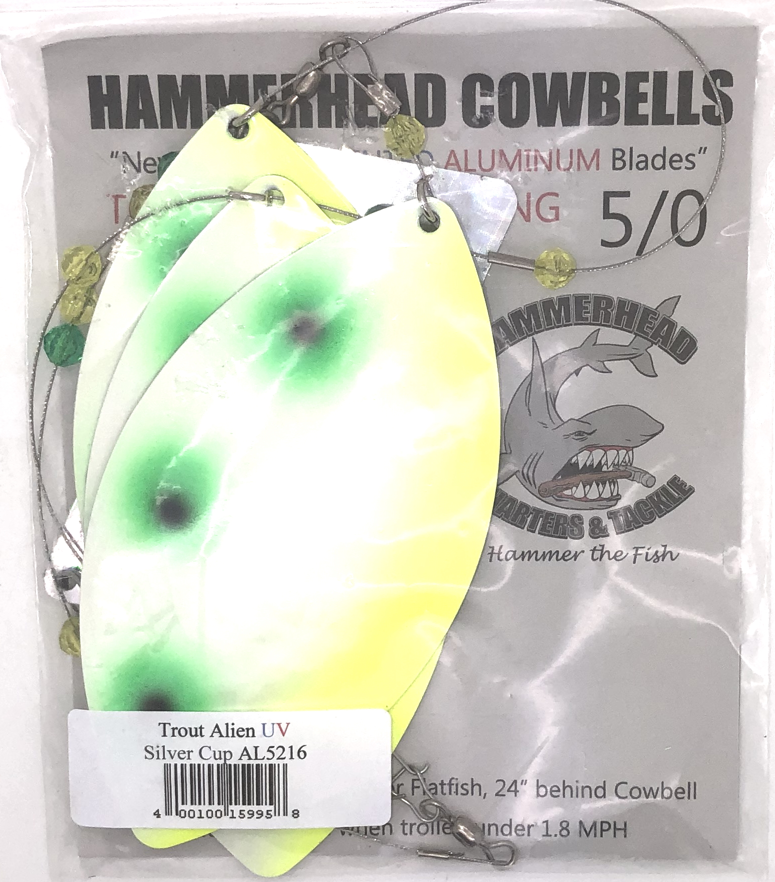cowbells trout fishing lure Hammerhead Custom Cowbell Spinners - 5/0 - Aluminum Trout Alien - AL5216