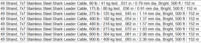 AFW - 49 Strand, 7x7 Stainless Steel Shark Leader Cable - Bright - 500 Feet  