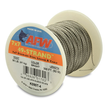 American Fishing Wire 49-Strand Cable Bare 7x7 Stainless Steel Leader Wire, Bright Color, 400 Pound Test, 300-Feet