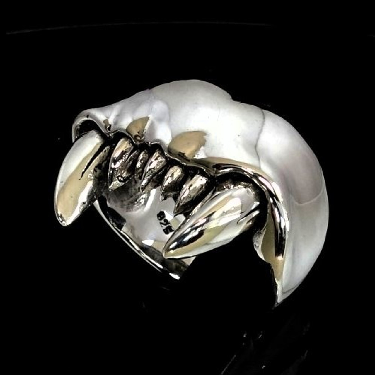 Sterling silver ring Vampire Fang Mouth Big Teeth Horror Demon high  polished 925 silver