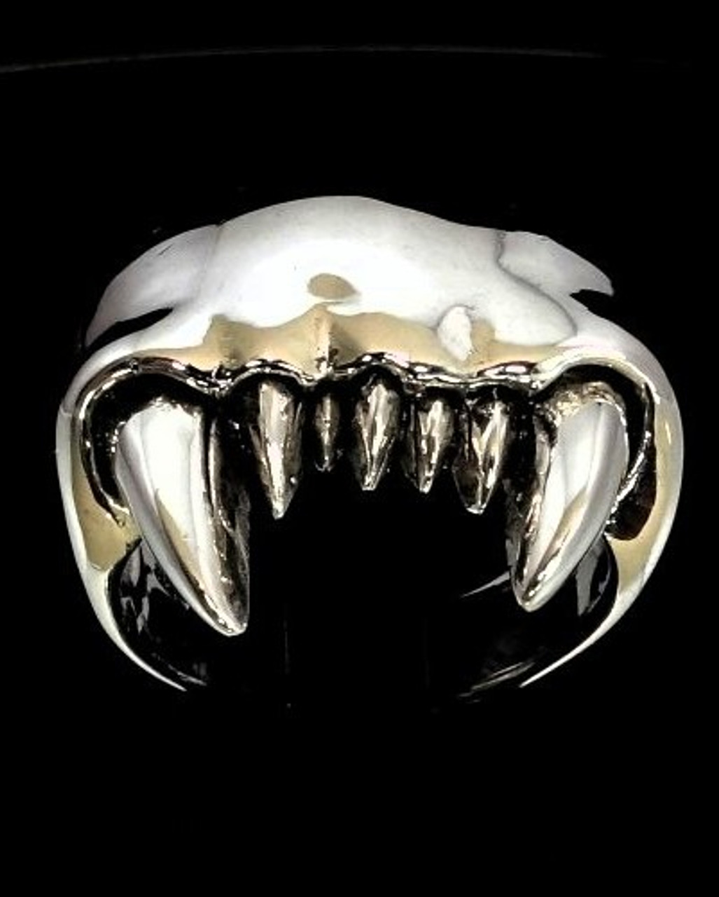 Sterling silver ring Vampire Fang Mouth Big Teeth Horror Demon high  polished 925 silver