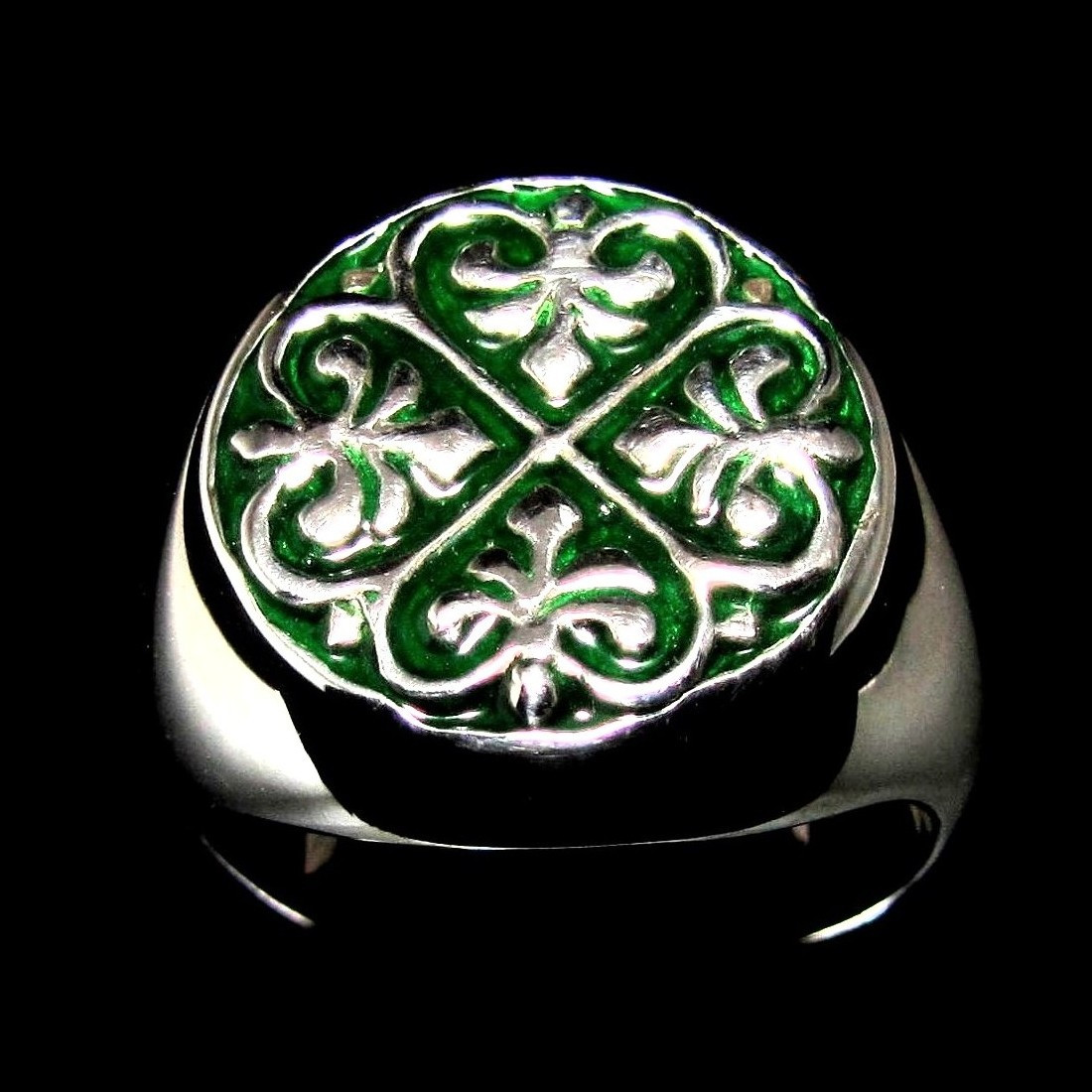 Sterling silver Fleur de Lis ring French Lily Flowers with Blue