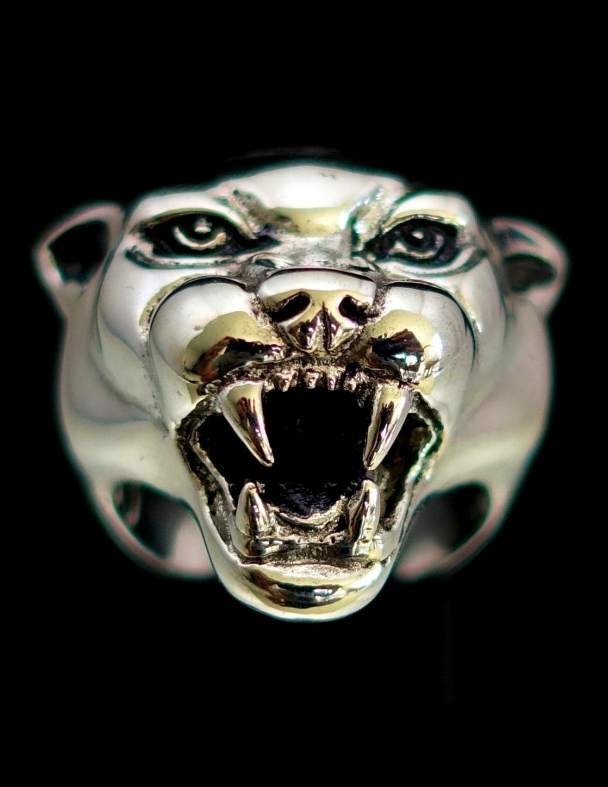 Sterling silver Animal ring Cougar Panther head high polished and