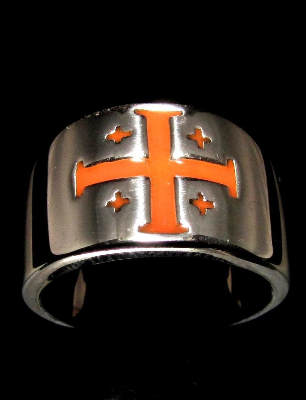 Sterling silver band ring Jerusalem Cross Knights Templar medieval