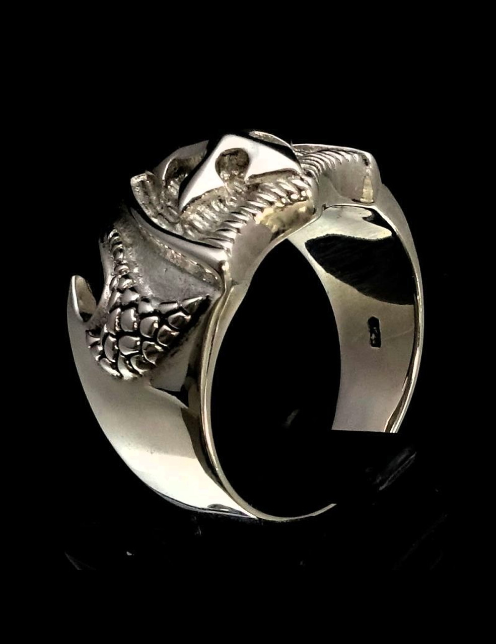 Sterling silver ring Medieval Cross on Dragon shield Crusaders Coat of Arms  high polished 925 silver men's ring