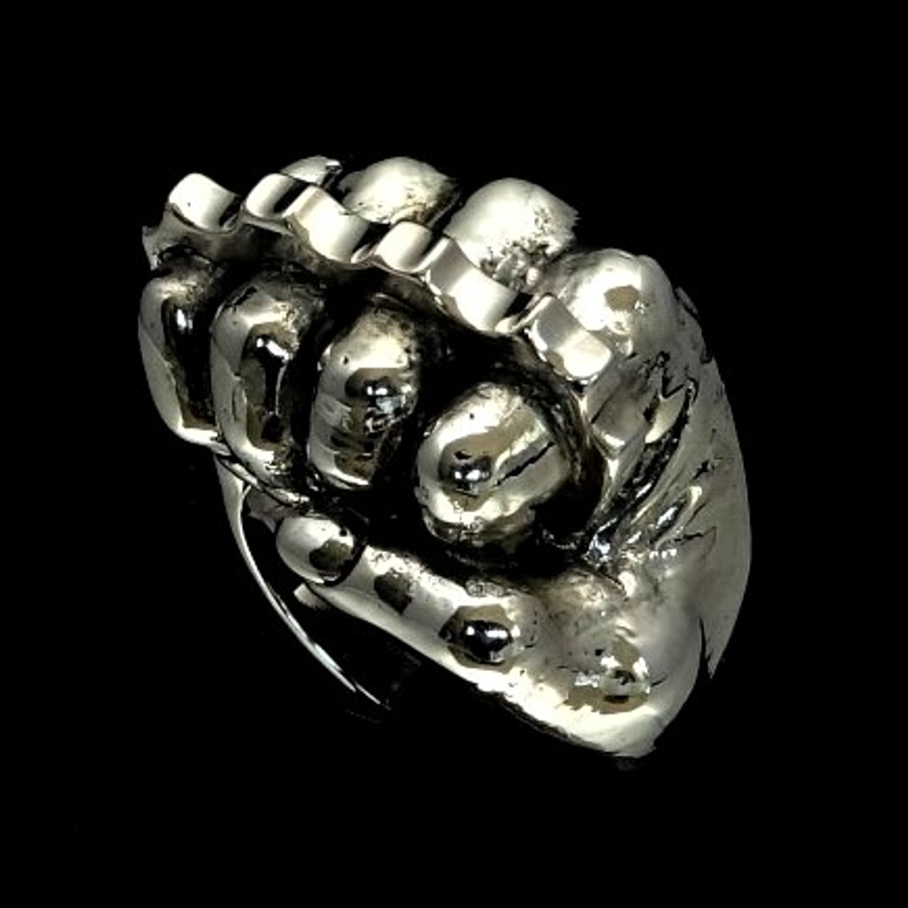 Heavy Sterling silver men's ring Fist with Knuckle Duster high polished and  antiqued 925 silver Biker ring