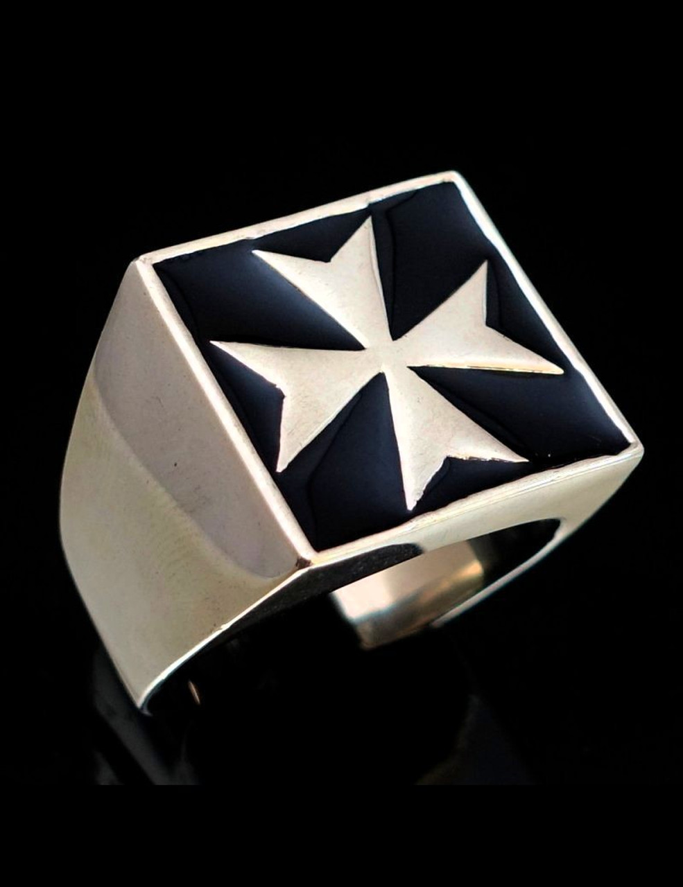 Maltese Cross With Black Enamel Biker Ring 13 G 925 Sterling -  Norway