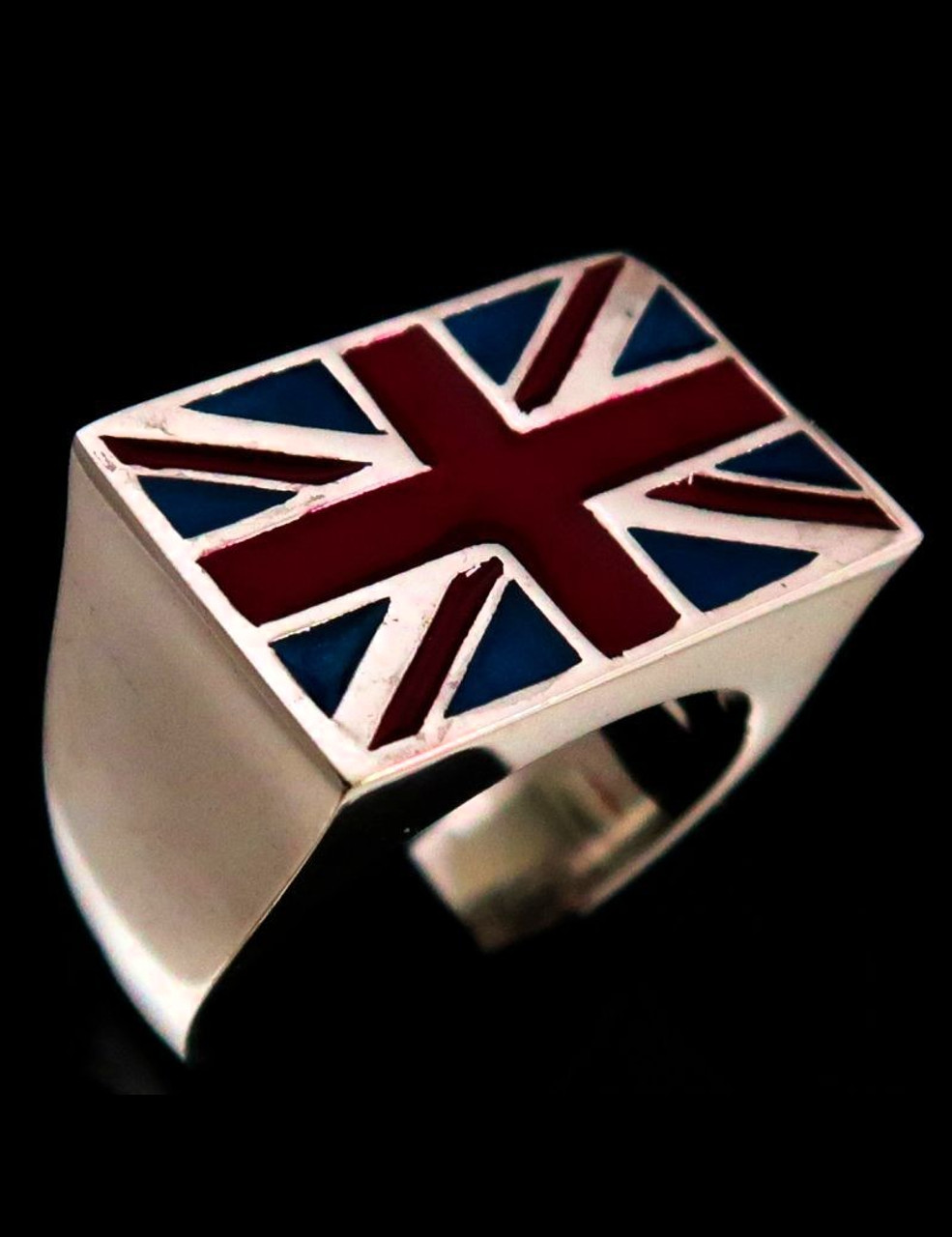 Sterling silver Flag ring Union Jack UK England with Red and Blue