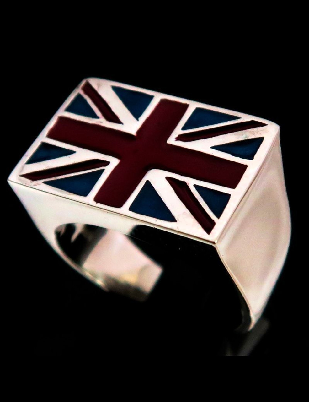 Sterling silver Flag ring Union Jack UK England with Red and Blue