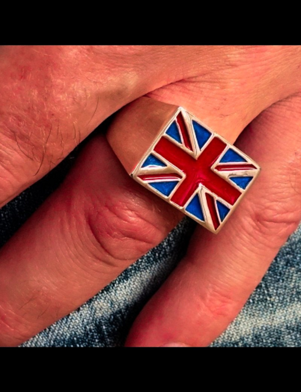 Sterling silver Flag ring Union Jack UK England with Red and Blue