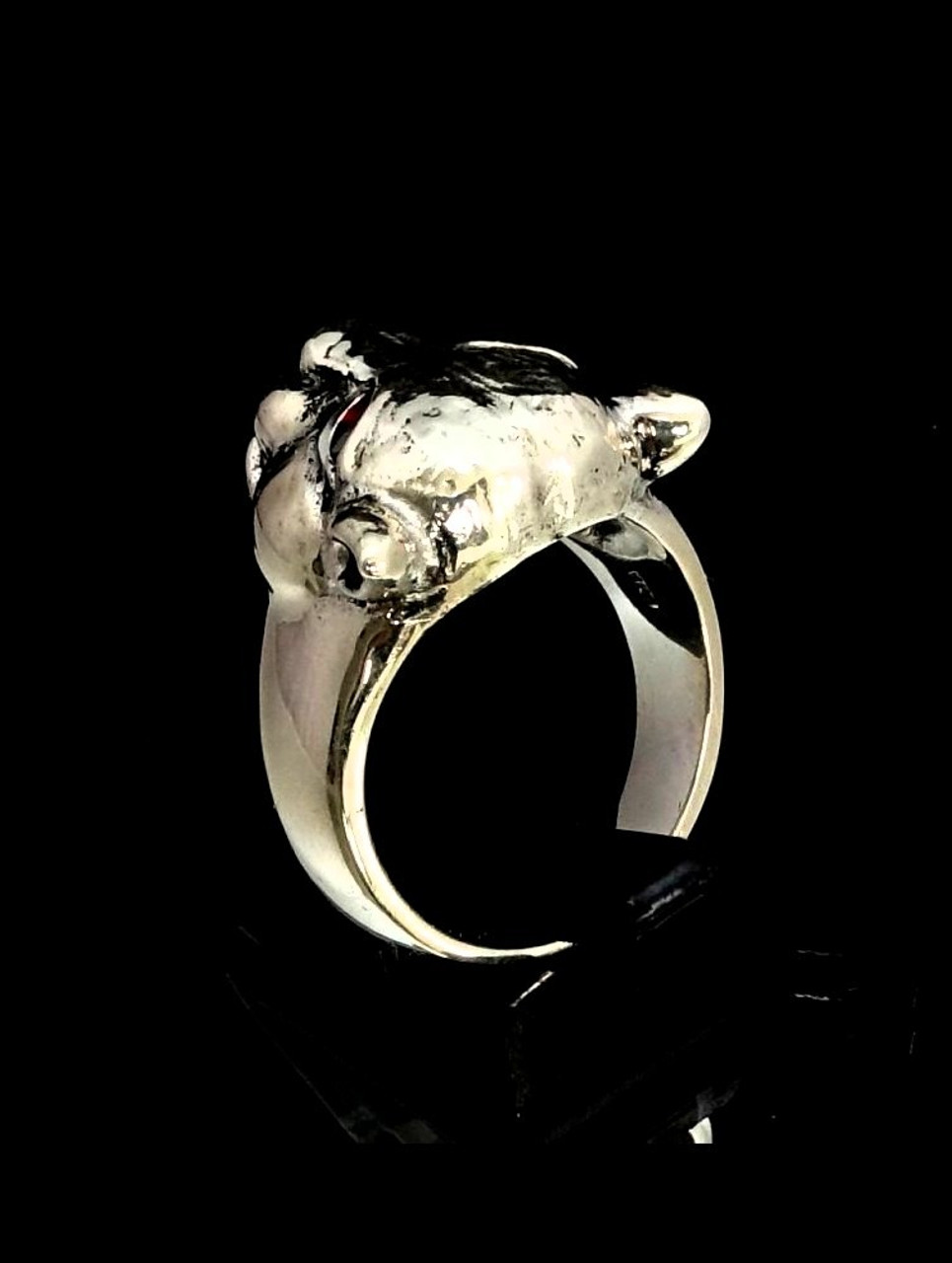 Sterling silver Animal ring Puma Big Cat Cougar with Two Fiery Red CZ Eyes  high polished