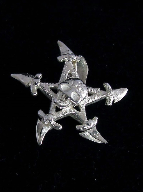 Sterling silver Shuriken Pendant Ninja Samurai star with Skull high polished 925 silver